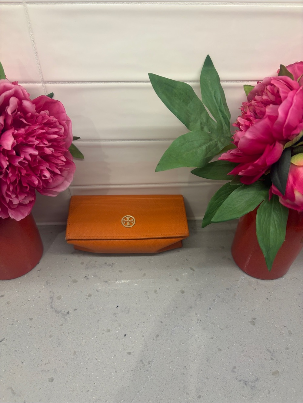 Tory Burch Orange Leather Fold sunglasses case